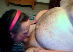 Danielle sucking on a obese guy'_s laconic cock!