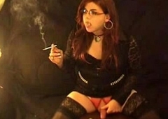 Smoking Shemale t-girl Michelle Love satisfying herself smokin' and stroking1