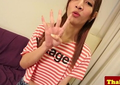 Thai skinny ladyboy connected with braces jerks